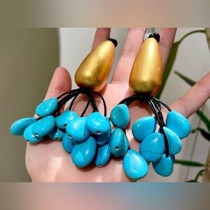 Turquoise Teardrop Cluster Dangle Earrings with Gold Accents